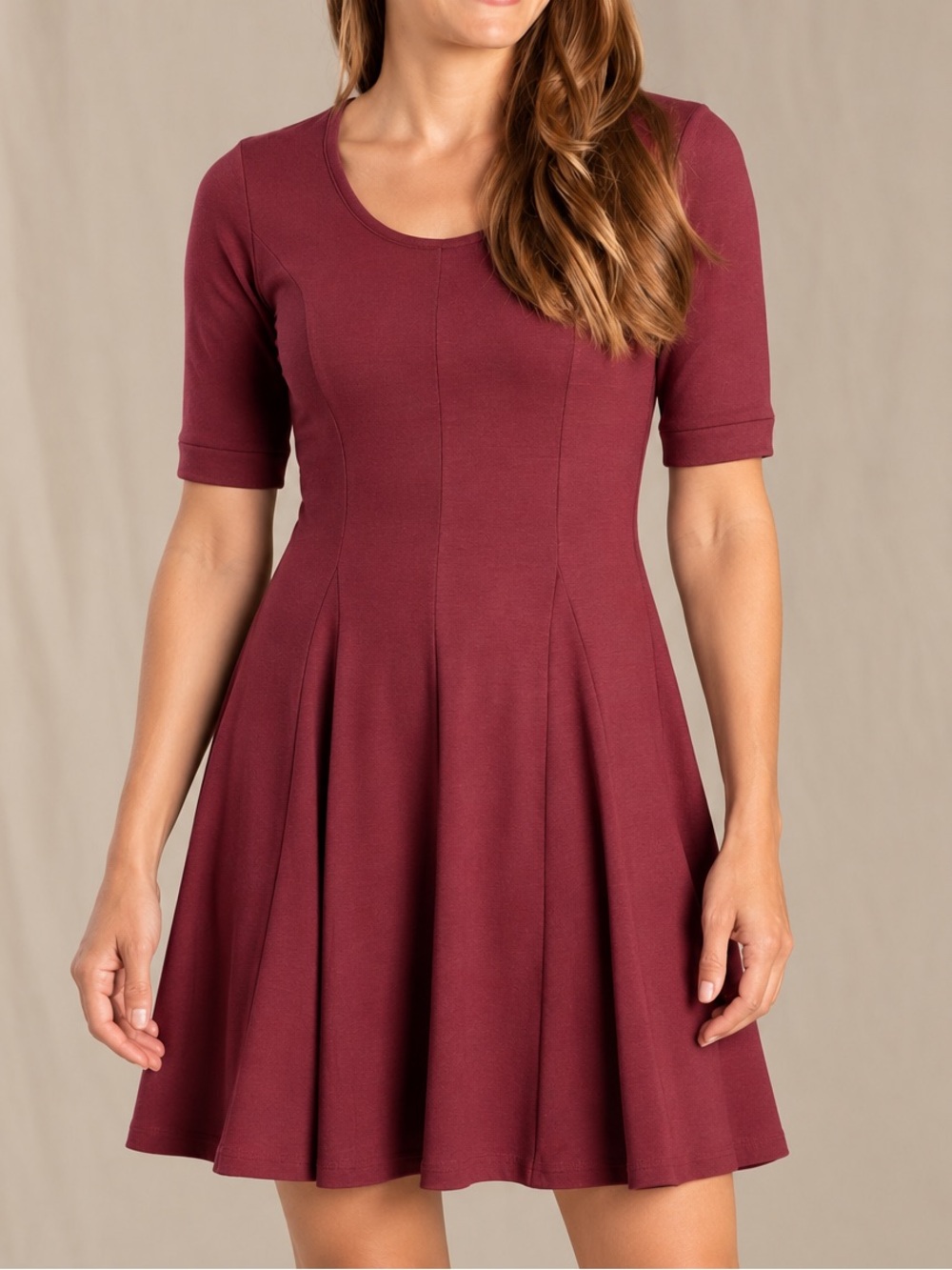 Toad&Co Daisy Rib Cafe Sleeve Dress Ribbed Fit & Flare Berry Red Size Small